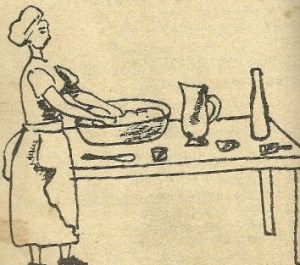 Kneading dough to make bread,  from a 1963 Ethiopian cookbook