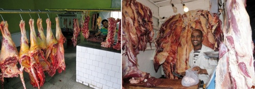 Two butcher shops in Addis Ababa, Ethiopia